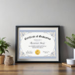 Editable Blue Certificate of Graduation Award<br><div class="desc">Introducing the Editable Blue Certificate of Graduation Award, a sophisticated way to honor graduates on their special day! Featuring a sleek black design, this certificate exudes elegance and professionalism. Easily customize it with the graduate's name, degree, and graduation date for a personal touch. Perfect for schools, universities, or training programs,...</div>