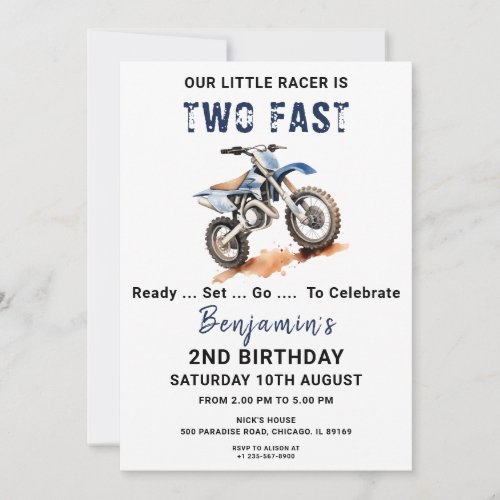 Editable Blue Dirt Bike 2nd Birthday Invitation