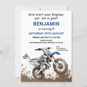 Editable Blue Dirt Bike Birthday Invitation
