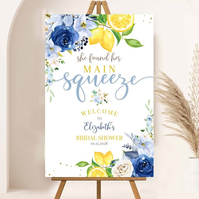Editable Blue Floral Lemon Bridal Shower She Found Foam Board (Creator Uploaded)