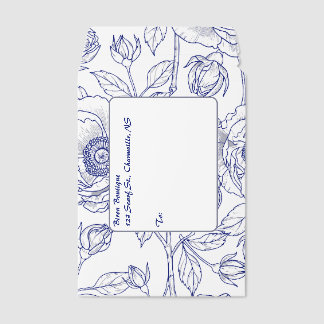 Editable Blue Floral Pattern Envelope Mailers