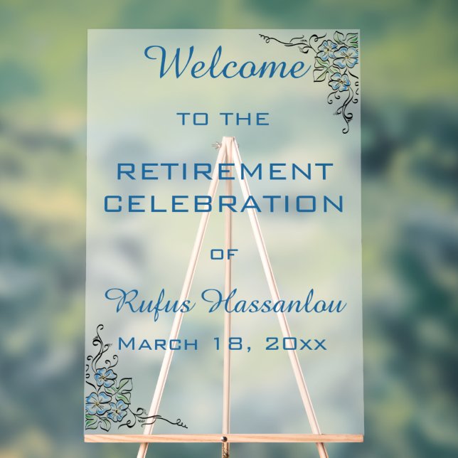 Editable Blue Flowers Celebration  Acrylic Sign (Neutral)