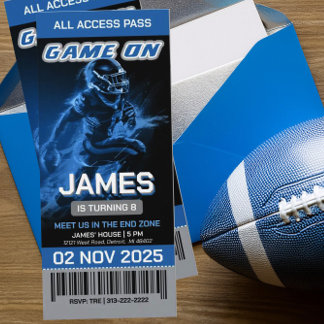 Editable Blue Football Ticket Invitation