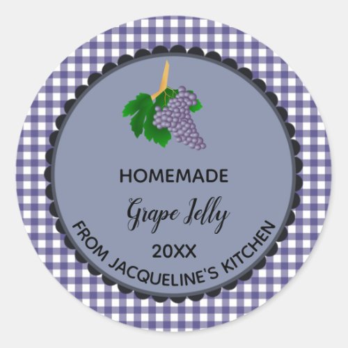 Editable Blue Gingham Grape Jelly Label Stickers
