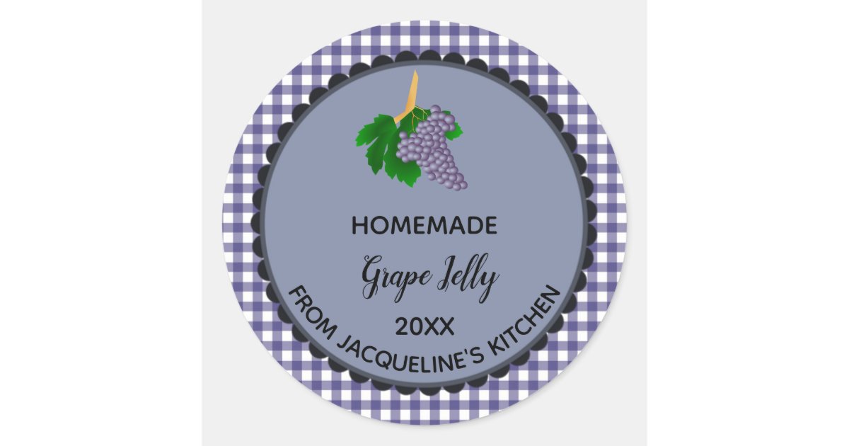 editable blue gingham grape jelly label stickers zazzlecom