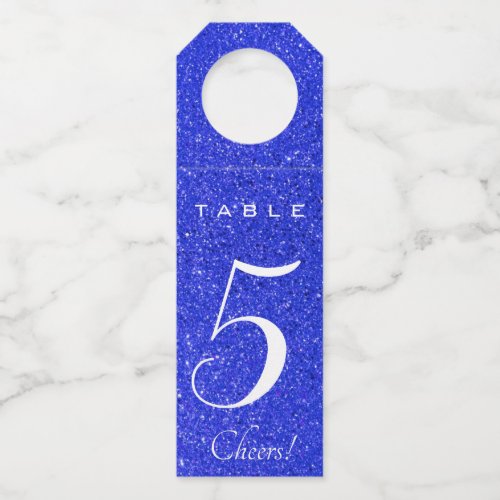 Editable Blue Glitter Table Number Bottle Hanger Tag