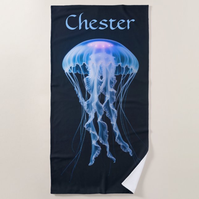 Editable Blue Jellyfish Beach Towel (Front)