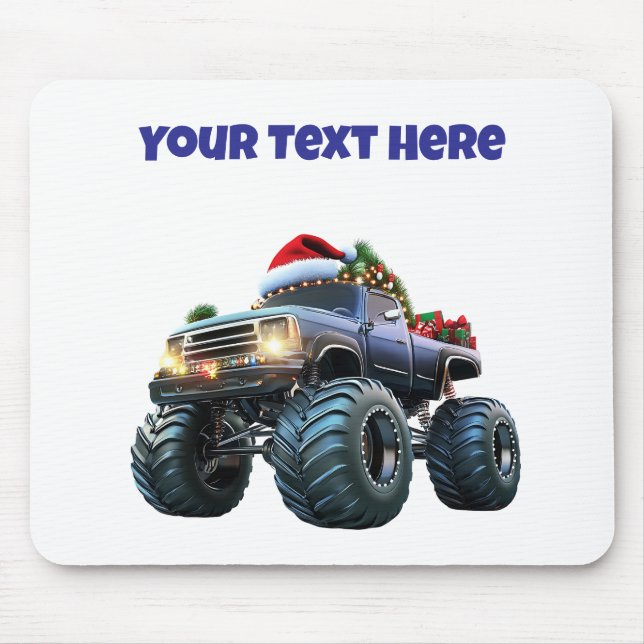 Editable Blue Monster Truck Christmas Mousepad (Front)