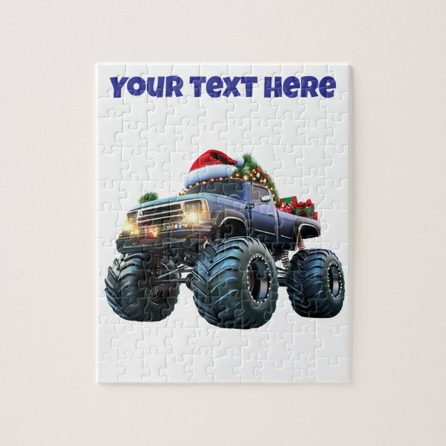 Editable Blue Monster Truck Christmas Puzzle  (Vertical)