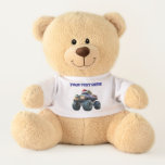 Editable Blue Monster Truck Christmas Teddy Bear