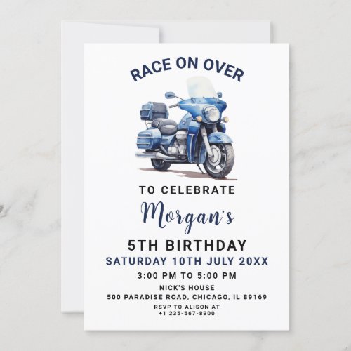 Editable Blue Motorbike Birthday Invitation