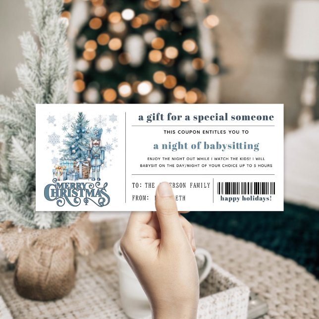 Editable Blue Nutcracker Christmas Gift Coupon  Card (Creator Uploaded)