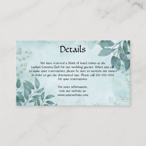 Editable Blue Pastel Leaves Details of the Wedding Enclosure Card