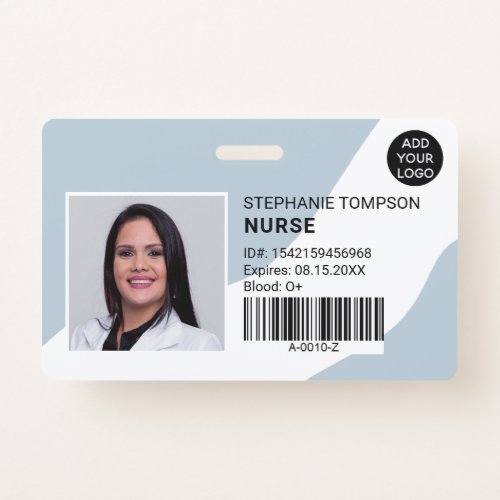 editable blue professional nurse photo logo code badge