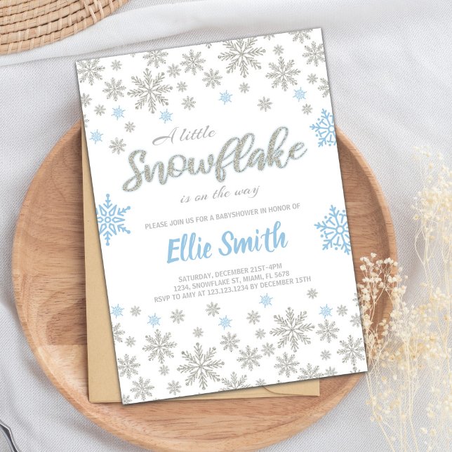 Editable Blue Silver Glitter Winter Baby Showe Invitation (Blue Silver Glitter Winter Baby Shower Invitations)