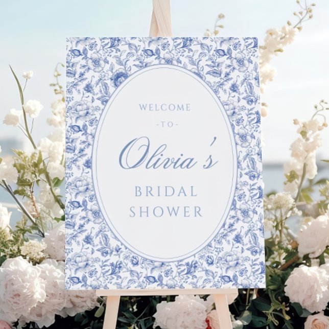 Editable Blue Toile Welcome Sign Template | Someth (Creator Uploaded)