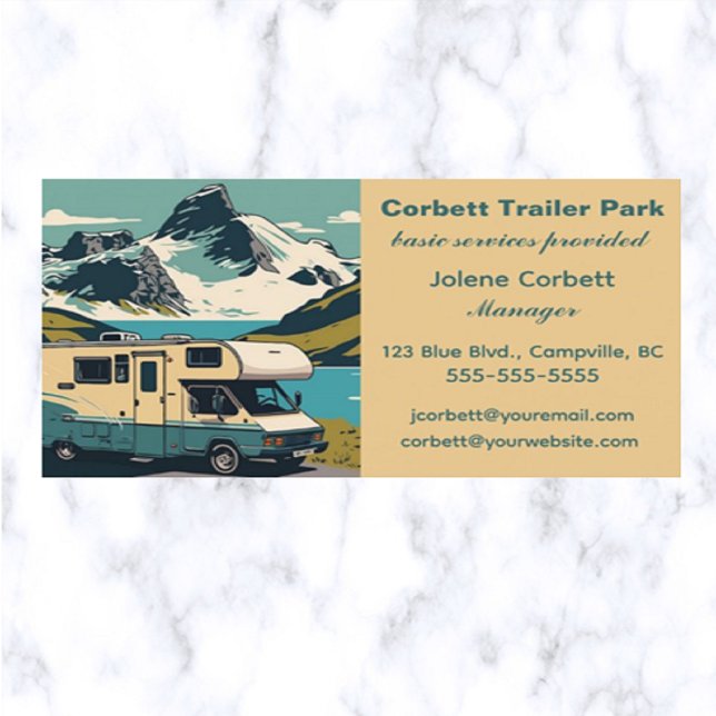 Editable Blue Trailer Park Campground Business Card (Creator Uploaded)