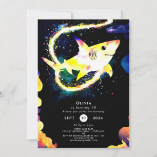 Editable Blue Whimsical Shark Birthday Invitation