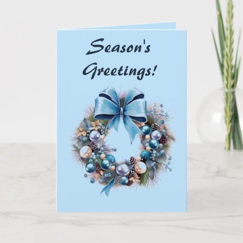 Editable Blue Wreath Christmas Card