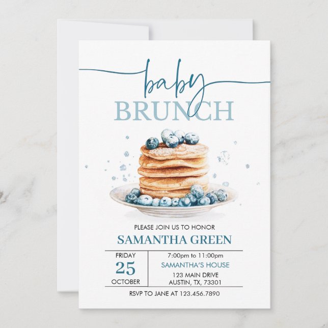 Editable Blueberry Baby Brunch Baby Shower Invitat Invitation (Front)