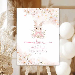 Editable Blush Pink Bunny Baby Shower Welcome Sign