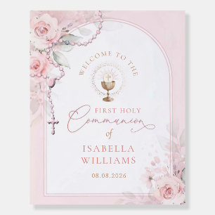 Editable Blush Pink First Holy Communion Girl Welc Foam Board