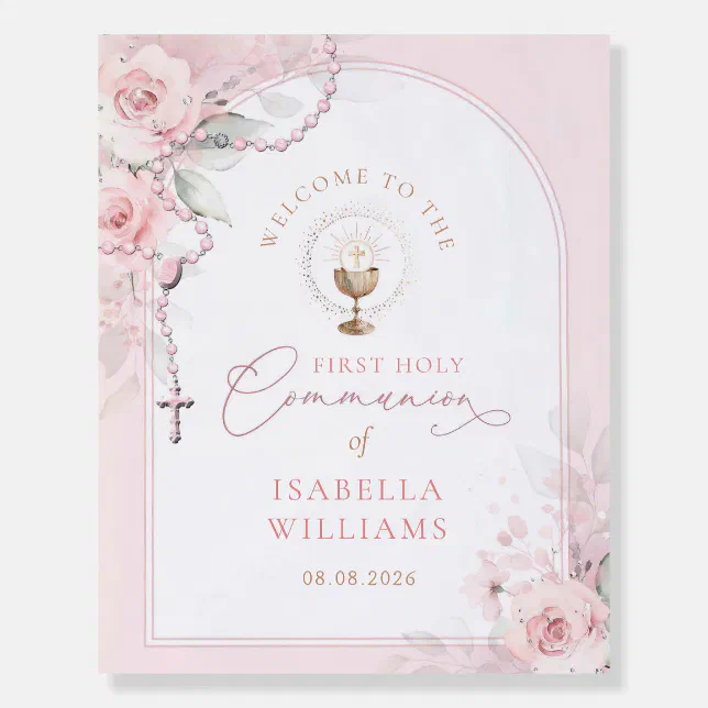 Editable Blush Pink First Holy Communion Girl Welc Foam Board | Zazzle