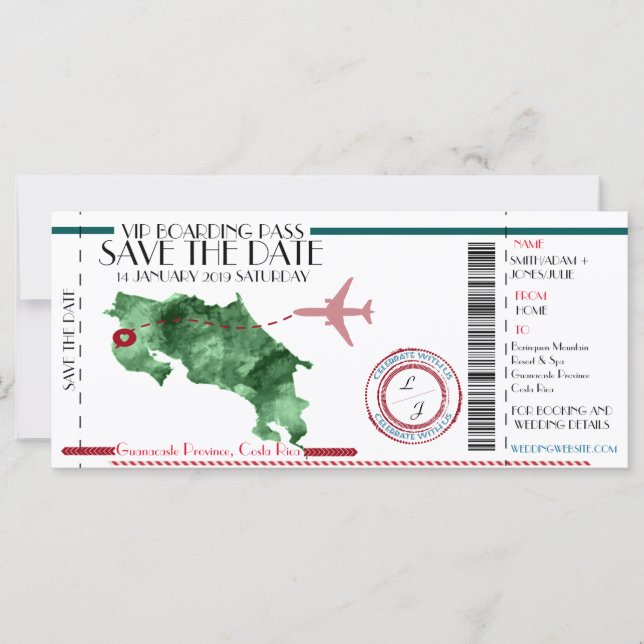 Editable Boarding Pass Save the Date (Front)