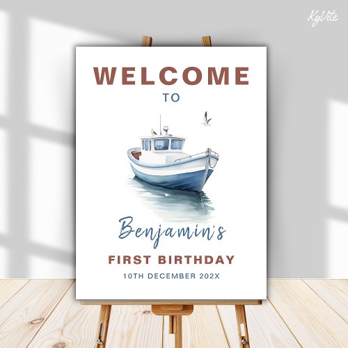 Editable Boat Birthday Welcome Sign Board _ Boy