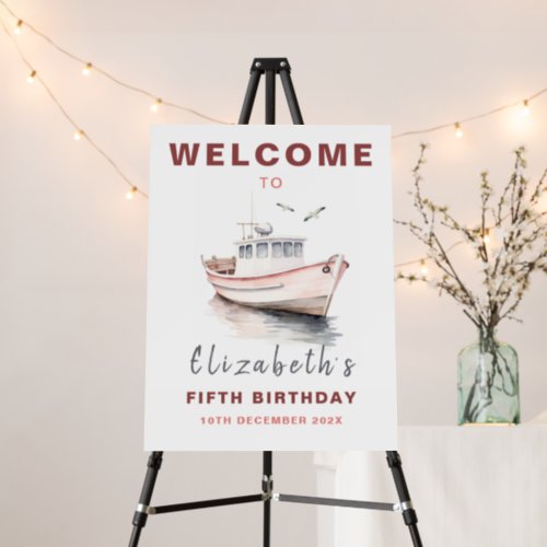 Editable Boat Birthday Welcome Sign Board _ Girl