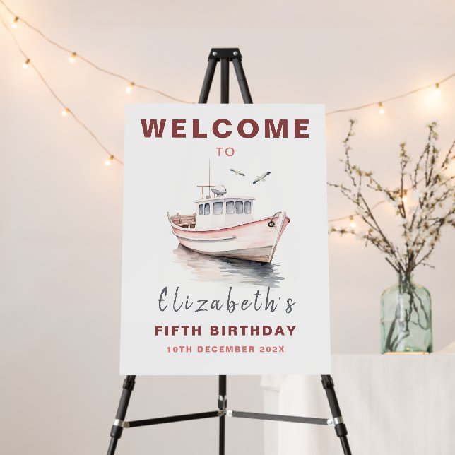 Editable Boat Birthday Welcome Sign Board - Girl (In Situ (Stand))