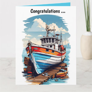 Editable Boat by the Dock Congratulations Card