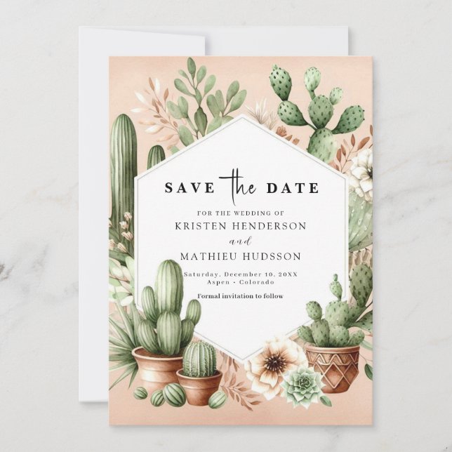 Editable Boho Cactus Wedding Save The Date (Front)