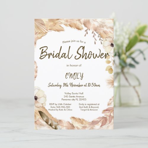 Editable Boho Feathers Invitation Bridal Baby Invitation