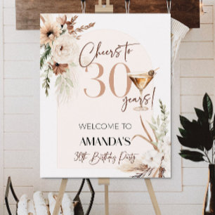 Editable boho floral custom sign cheers to 30 year
