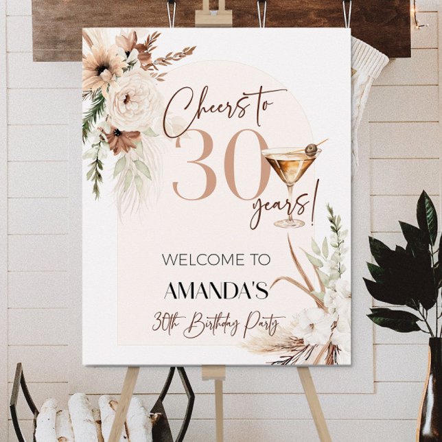 Editable boho floral custom sign cheers to 30 year (Creator Uploaded)