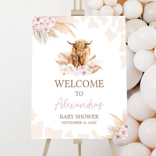 Editable Boho Highland Cow BabyShower Welcome Sig Foam Board