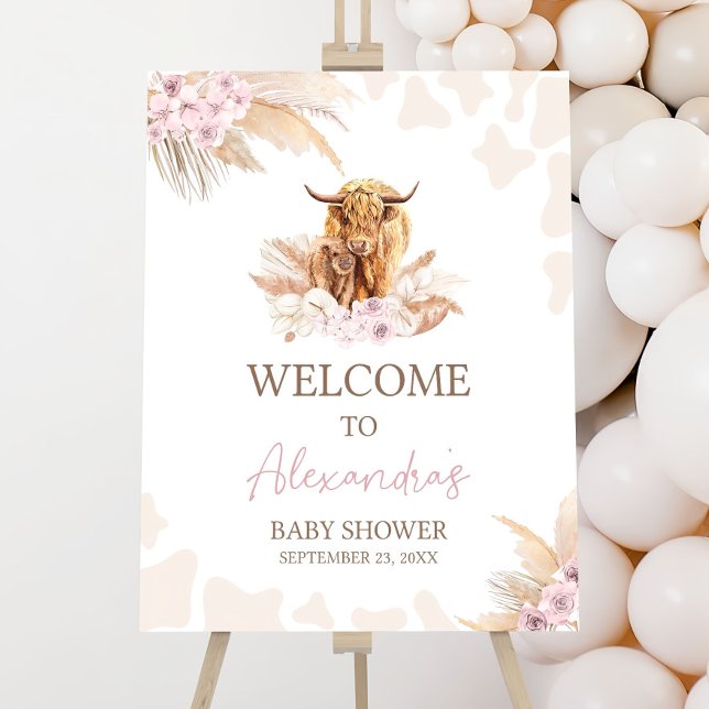 Editable Boho Highland Cow BabyShower Welcome Sig Foam Board (Creator Uploaded)