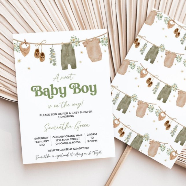 Editable Boho It's a Boy Baby Clothes Baby Shower  Invitation (Creator Uploaded)