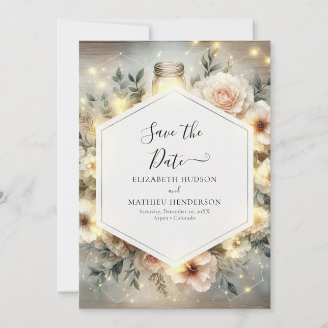  Editable Boho Mason Jar Wedding Save The Date (Front)