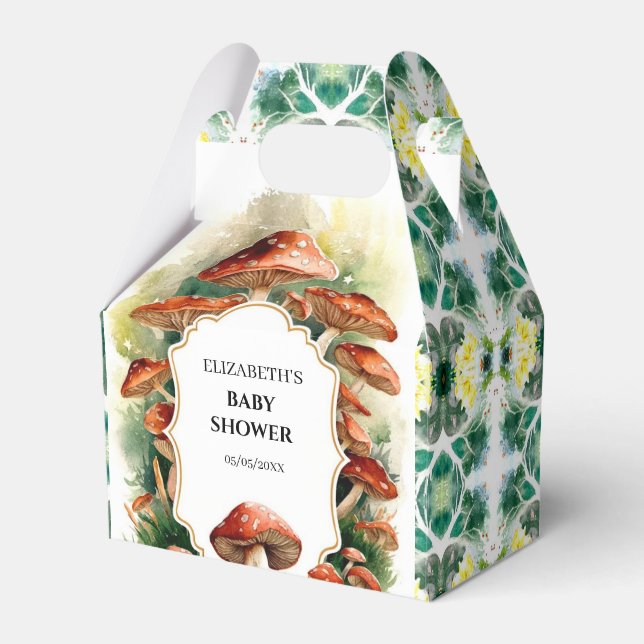 Editable Boho Mushroom Baby Shower Favor Boxes (Front Side)