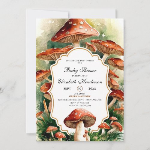 Editable Boho Mushroom Baby Shower Invitation