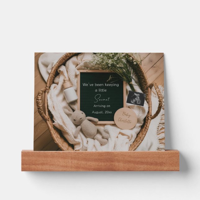 Editable boho neutral pregnancy announcement  picture ledge (Front)
