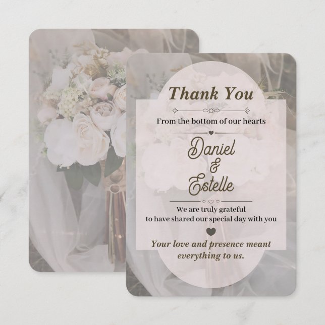 Editable Boho Neutral Wedding Thank You Card (Front/Back)