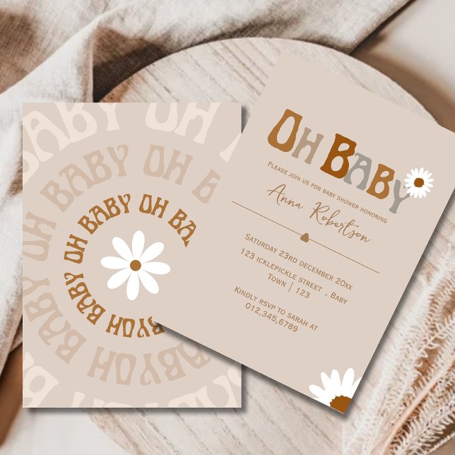 Editable Boho Oh Baby baby shower Card   (Creator Uploaded)