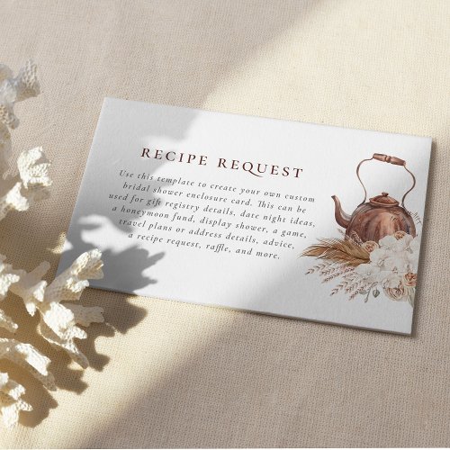 Editable Boho Pampas Terracotta Bridal Shower Enclosure Card