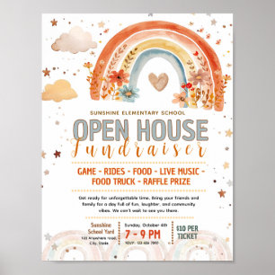 Editable boho rainbow fundraiser flyer poster