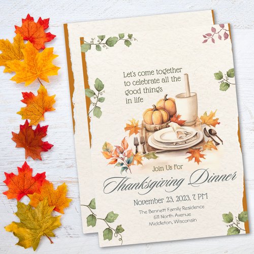 Editable Boho Watercolor Burnt Orange Thanksgiving Invitation
