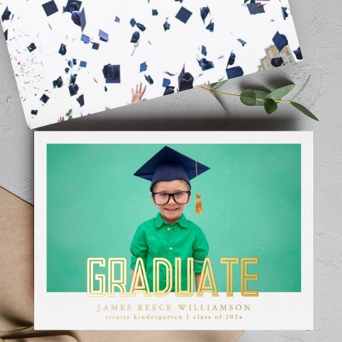 Editable Bold Gold Photo Kindergarten Graduation Foil Invitation