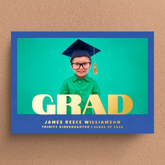 Editable Bold GOLD Photo Kindergarten Graduation Foil Invitation (Creator Uploaded)